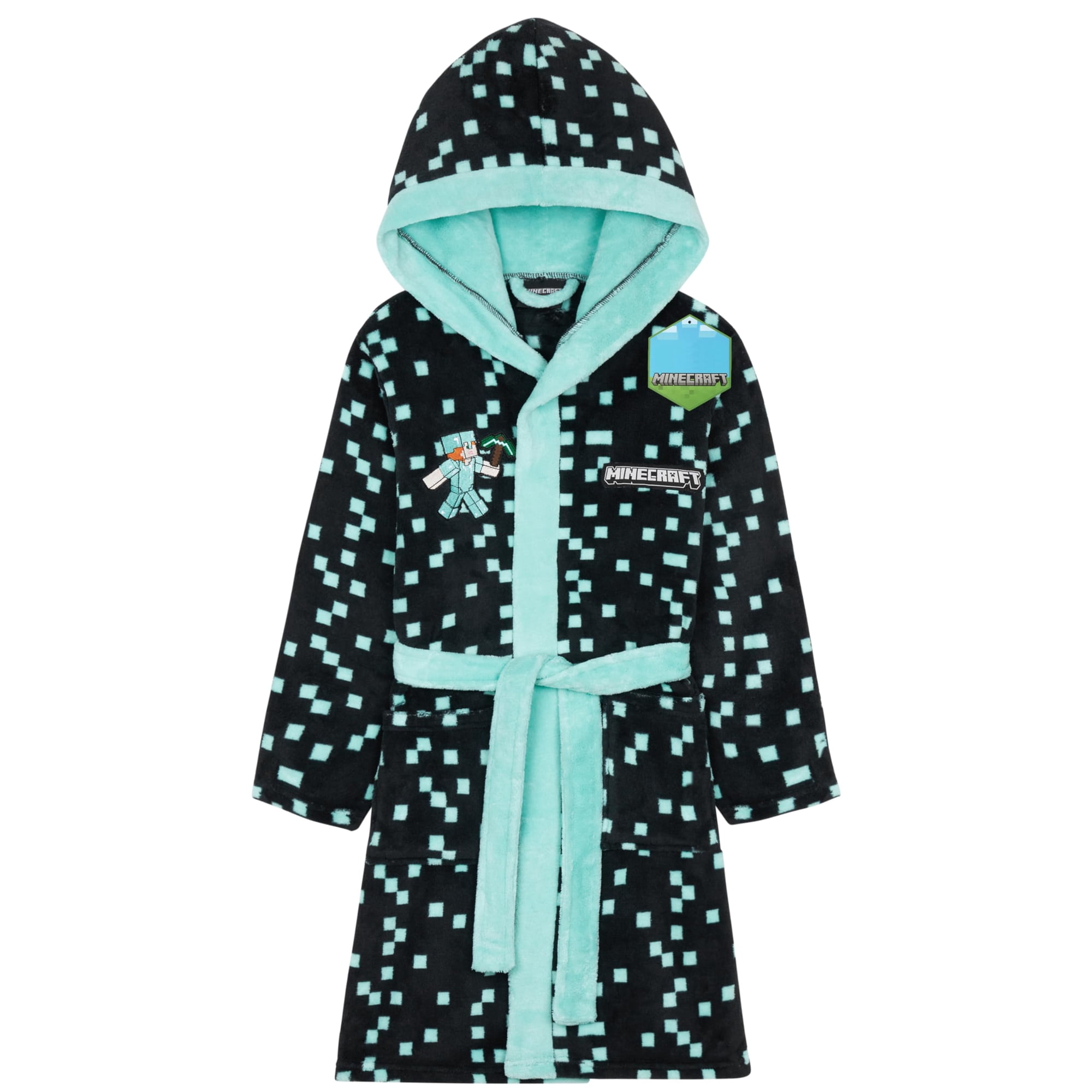 Bata Con Capucha De Forro Polar Para Niños Minecraft Verde Azulado 13-14 Años