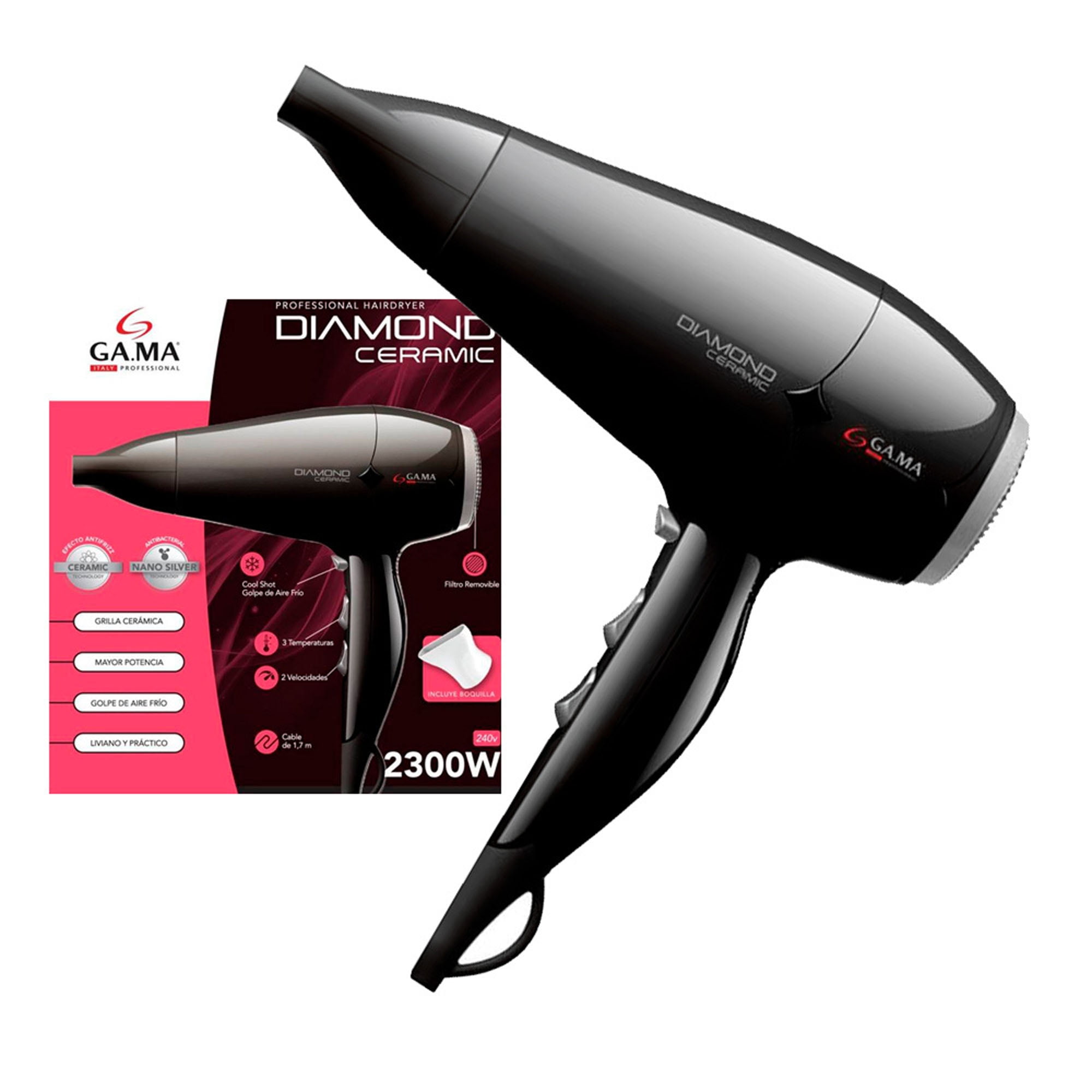 Gama - Secador De Pelo Diamond Ceramic Potencia 1650 A 1900w Negro