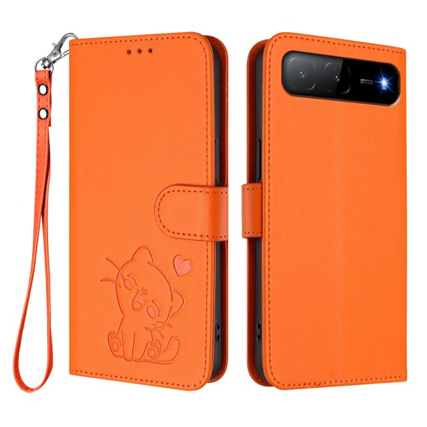 Funda Volteable con Diseño de Gato para Infinix Hot 60i 5G, Naranja