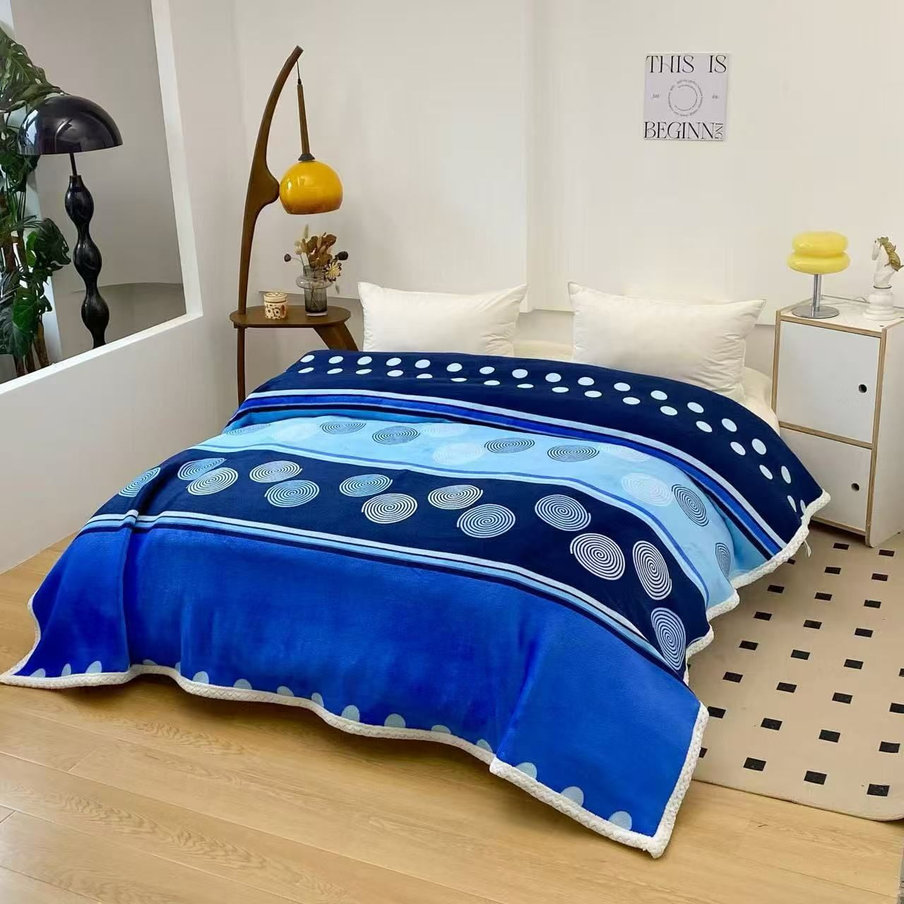 Aladdins Shop - Frazada De Plush Y Chiporro 2 Plazas - Manta Termica Diseño Azul