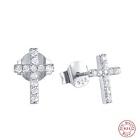 Aretes Heshpaws S925 Sterling Silver Cross Diamantados Plata