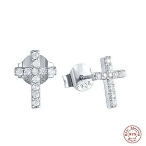 Aretes Heshpaws S925 Sterling Silver Cross Diamantados Plata
