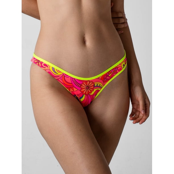 Bottom de Bikini Daikiri Mujer Calzón Bordes Floral Naranjo Flúor Protección UV50+