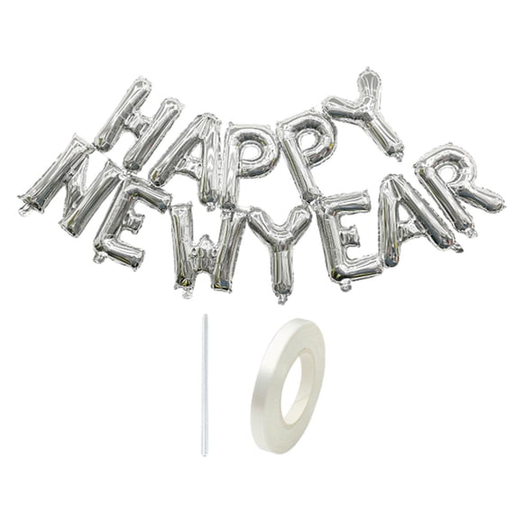 Pancarta De Globos De Feliz Año Nuevo Para Puerta De Entrada De Casa Interior Y Exterior, Color Plateado