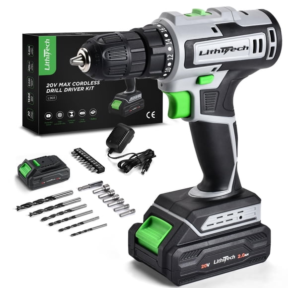 Taladro inalámbrico Lithitech 20V con batería de 2.0Ah y cargador