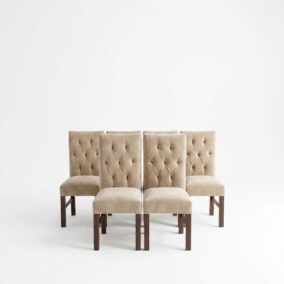 Pack De 6 Sillas Beige Felpa Capitone