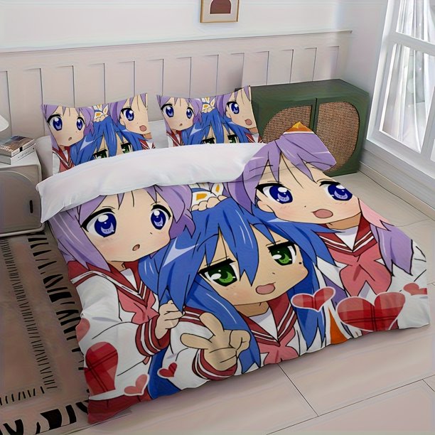 This Bedding Set Features a Cute And Vibrant Design Inspired by The Anime Stars Including One Duvet Cover And Two Pillowcases