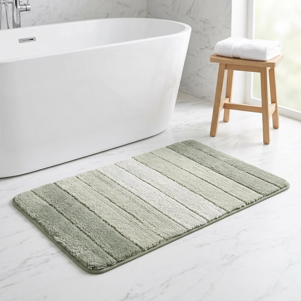 Alfombra de baño a rayas degradadas de felpa REGALWOVEN Uxcell, alfombra de baño de microfibra peluda lavable a máquina con respaldo de TPR verde 16" x 24"