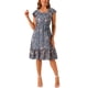 thumbnail image 1 of INSPIRE CHIC Vestido Midi Floral para Mujer Cuello Cuadrado Mangas Cortas con Volantes Dobladillo con Volantes Vestido de Invitada de Boda de Verano Línea A Azul Polvoriento S, 1 of 5