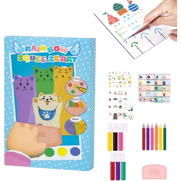 Set arte papel raspar mágico arcoíris creativo pintura espátula kit fiesta regalos
