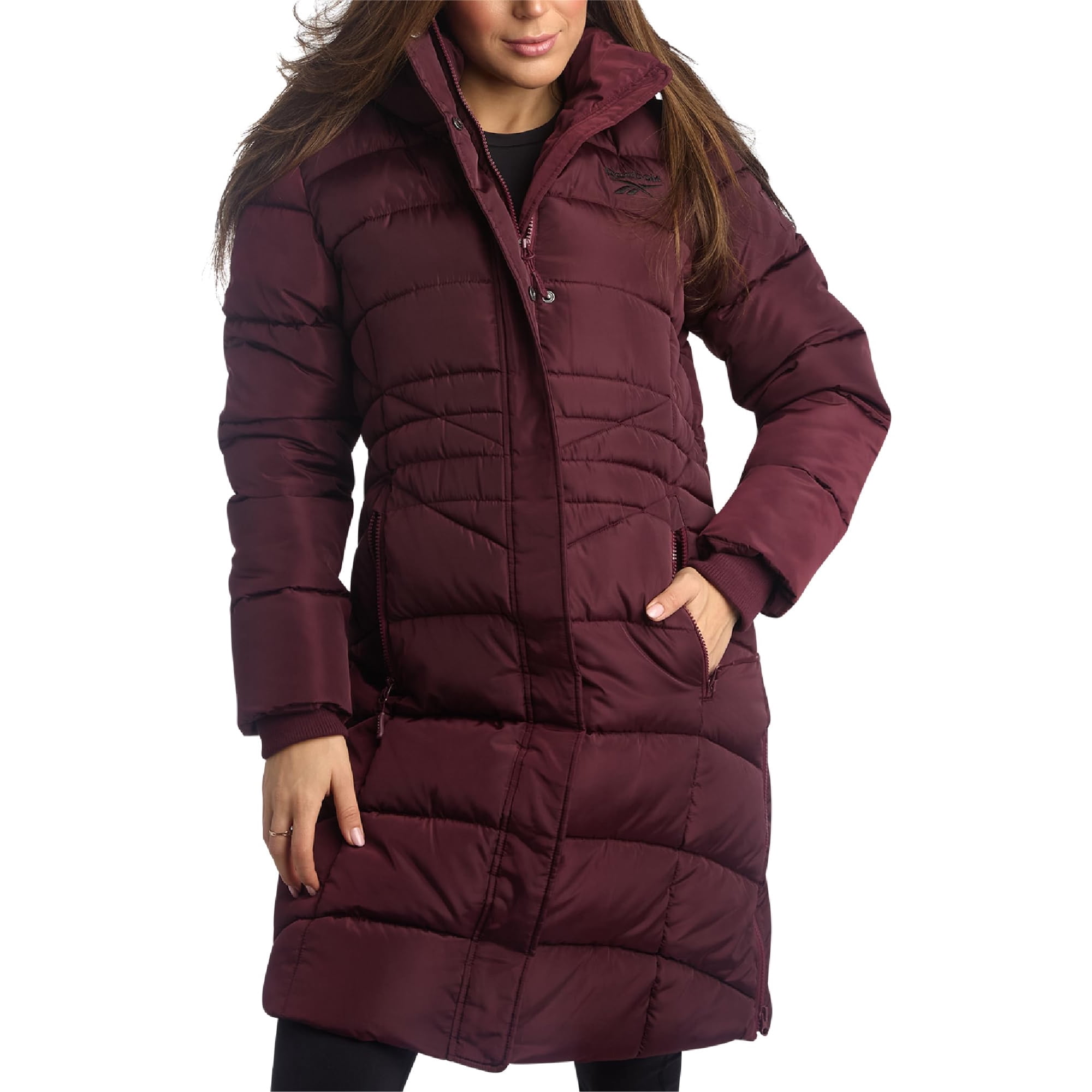 Chaqueta De Invierno Reebok Maxi Puffer Para Mujer, Talla L, Color Granate