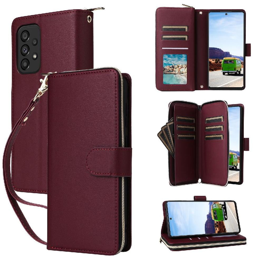 Foxdock - Funda Cartera Con Cremallera Y Correa Para Samsung Galaxy A53 5g Soporte Y Tarjetero Rojo