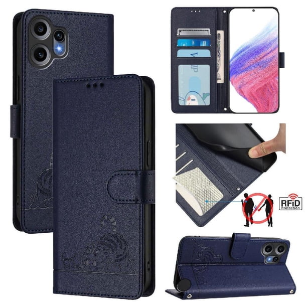 Funda tipo cartera FOXDOCK para Nothing CMF Phone 2 Pro con soporte, ranuras, RFID, diseño de gato