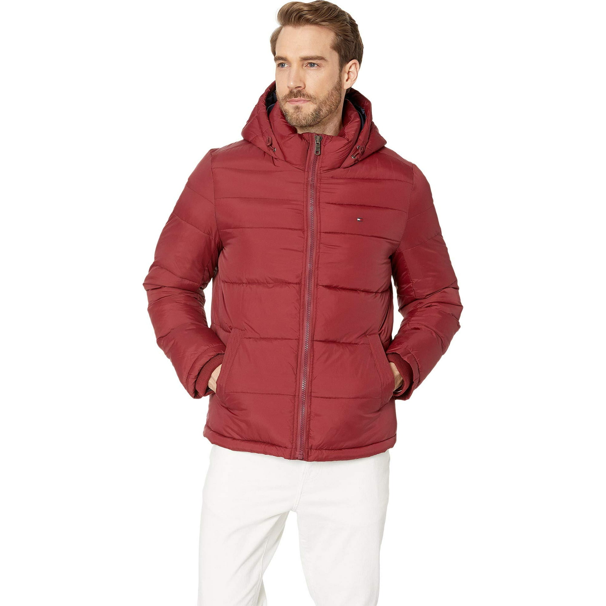 Chaqueta Tommy Hilfiger Para Hombre, Clásica, Con Capucha, Acolchada, Color Rojo, Talla S