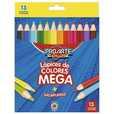 Lápices De Colores Mega (12 Colores) + Saca Punta 1 Un Proarte
