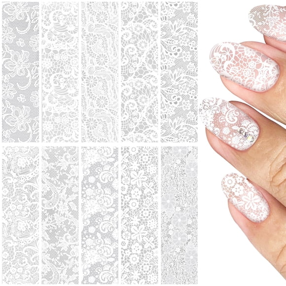 Lámina de transferencia de uñas SmallCat, 10 hojas para uñas acrílicas, color blanco