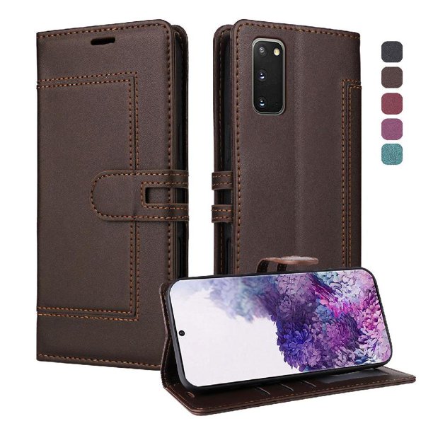 Premium Wallet Case for Samsung Galaxy S20 FE with Card Slots & Kickstand, Flip Cover Brown