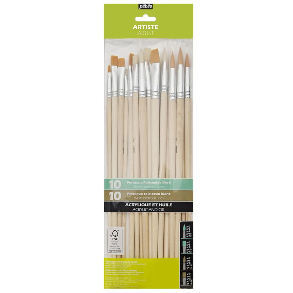 Set 20 Pinceles Pebeo Mixto Pelo Cerda Y Taklon Dorado