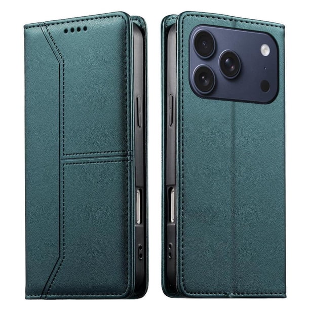 Funda tipo cartera con bloqueo RFID para iPhone 17 Pro cubierta magnética de cuero con tapa y soporte Verde