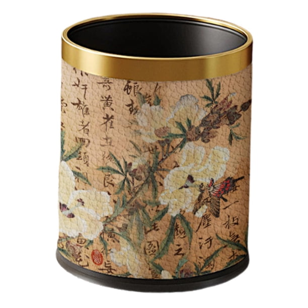 Cubo de basura redondo, cubo de basura, elegante cesto de basura doméstico reutilizable para oficina, interior, sala de estar, hogar, cocina Círculo dorado