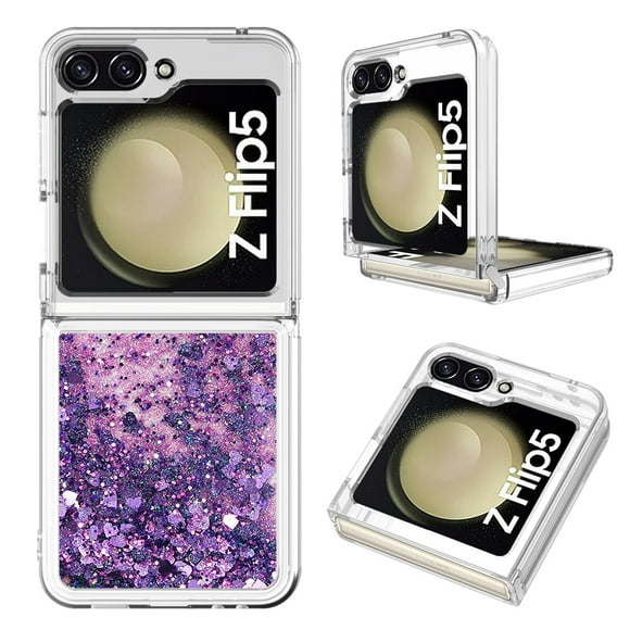 Funda Para Sansung Galaxy Z Flip 5 Con Brillo Líquido, Protección Completa Y Soporte De Anillo Giratorio