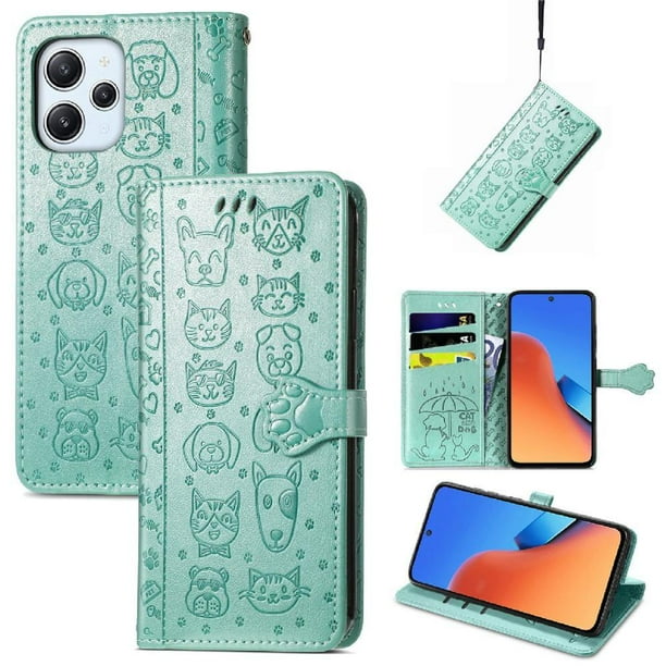 Funda Cartera FOXDOCK para XIAOMI Redmi 12 , Flip PU con Relieve de Gatos y Perros, Tarjetero y Soporte