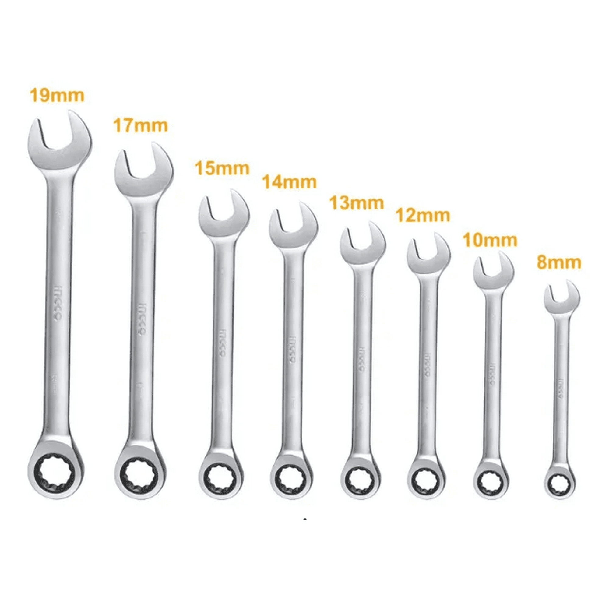 Genérico - Juego De 8 Llaves Con Chicharra Combinadas Curvo 8-19mm