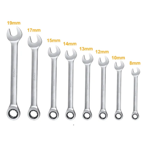 Genérico - Juego De 8 Llaves Con Chicharra Combinadas Curvo 8-19Mm