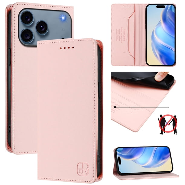 Funda Billetera con Soporte para iPhone 17 Pro Bloqueo RFID Plegable Rosa