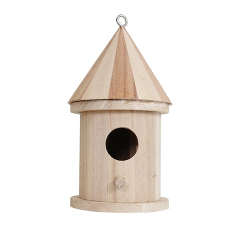Ioensy - Casa De Pájaros De Madera, Casa De Pájaros Colgante, Jaula De Pájaros Diy Con Percha Para Agujero Redondo Exterior