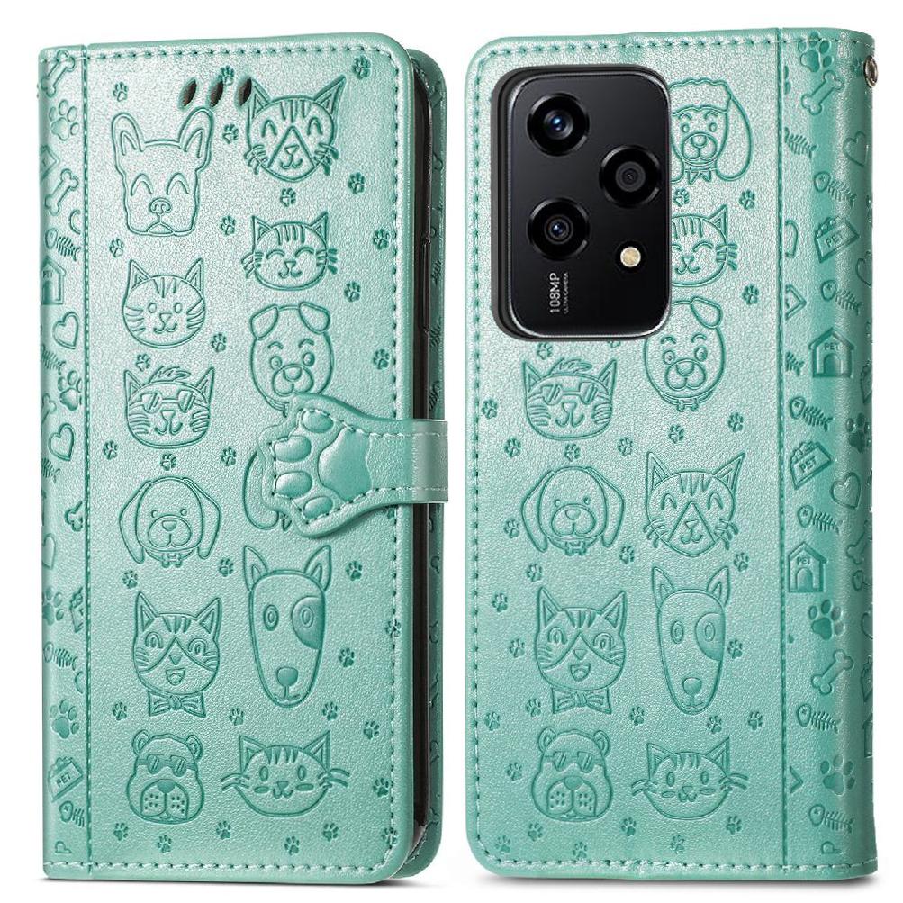 Funda Cartera Foxdock Para Honor 200 Lite , Flip Pu Con Relieve De Gatos Y Perros, Tarjetero Y Soporte