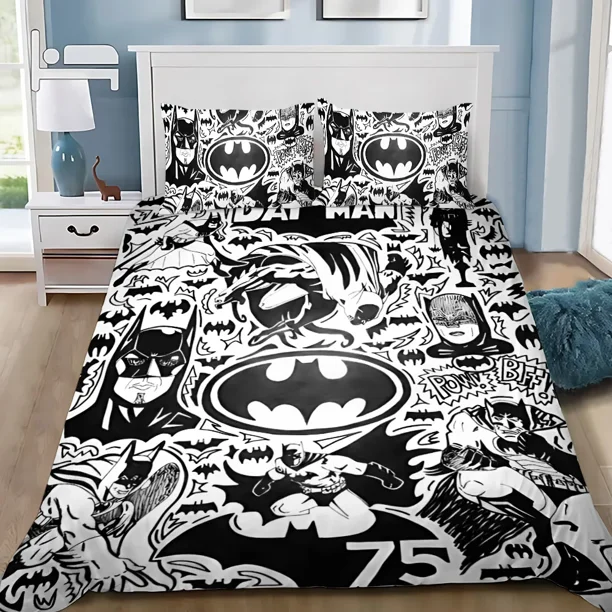 x585 Bed SheetsDuvet Cover Pillowcase Bedding Set Cartoon B-Batmans Adult Boy Girl Bedroom Decoration Children Gift Large Size 3-Piece Bedding Set (1 Duvet Cover + 2 Pillow Shams) nj585