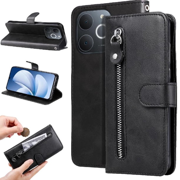 Funda con Cremallera para Realme Note 70 4G, Carcasa Cartera de Cuero PU con Soporte y Tarjetero