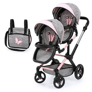 Cochecito Para Muñecas Bayer Design Xeo Twin Butterfly Gris Y Rosa