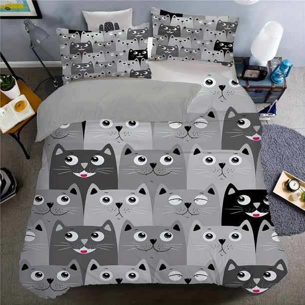 2/3pcs Cute Cartoon Cat Duvet Cover Set - Soft and Cozy Bedding for Bedroom and Guest Room - Includes 1 Duvet Cover and 1/2 Pillowcase (without Core)