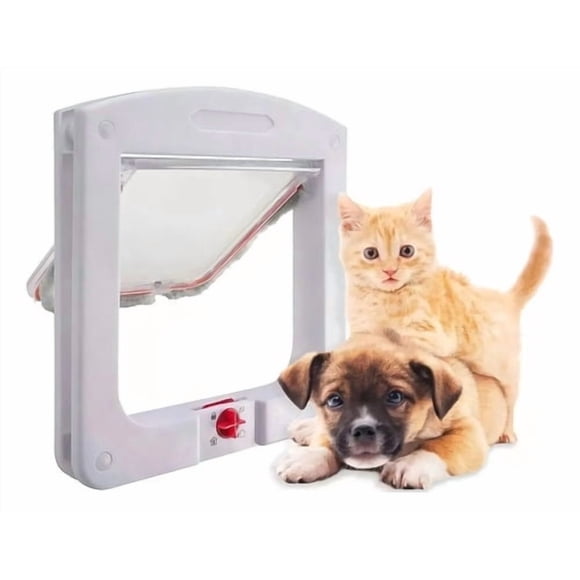 Puerta Para Mascotas Perros Gatos Con Bloqueo Entrada/salida Color Blanco Puerta Para Mascotas Puerta Gatera Puerta Abatible Perro