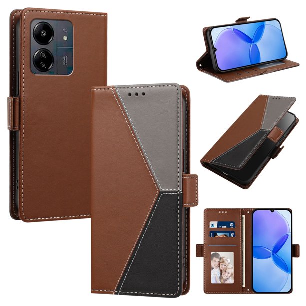 Funda Cartera para Xiaomi Redmi 13C con Cierre Magnético, Tricolor, Marrón