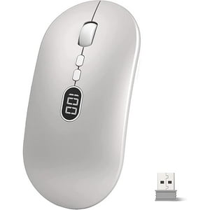 Veat00L - X1 Mouse Inalámbrico Con Pantalla De Batería, Wireless Óptico Recargable 2.4 G Ergonómico Silencioso Click 800/1200/1600 Ajustable Dpi Ratón Para Computadora,Portátil,Pc,Mac (Plata)
