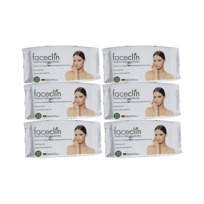 Pack 6 Toallitas Desmaquillantes Faceclin 150 Unidades En Total.