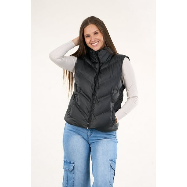 Parka Sin Mangas Engomada Con Polar Interior Negro Vw9747