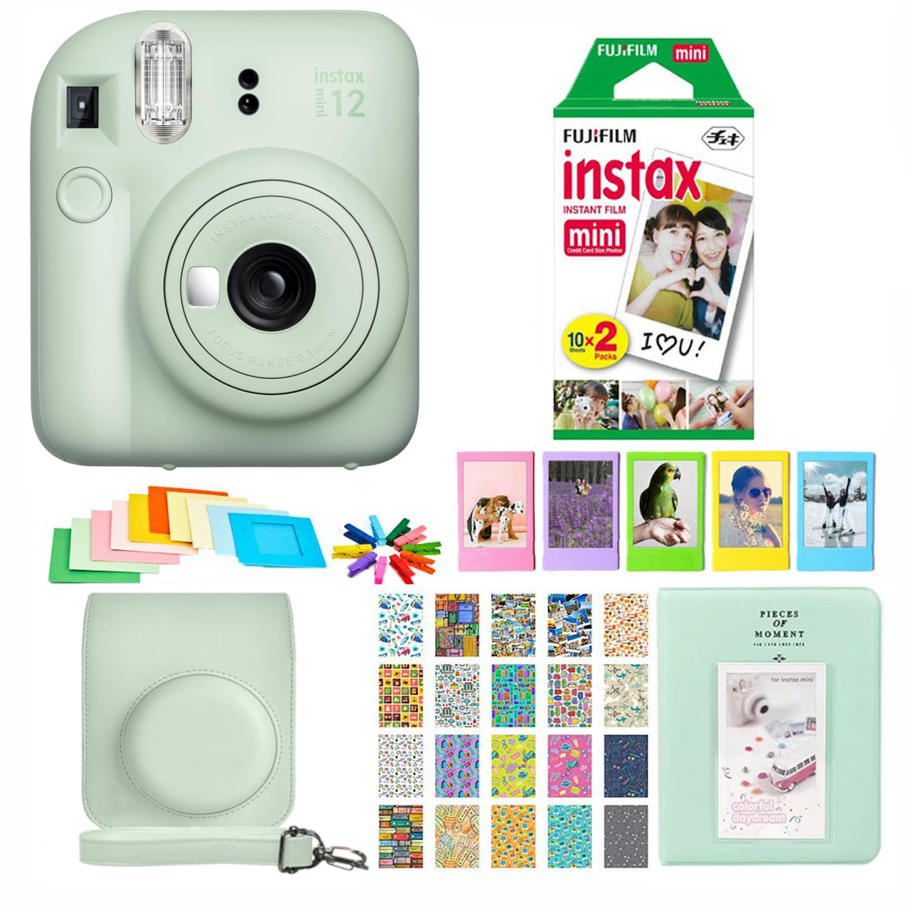 Fujifilm - Set Cámara Instax Mini 12 Verde+ 20 Películas +accesorios