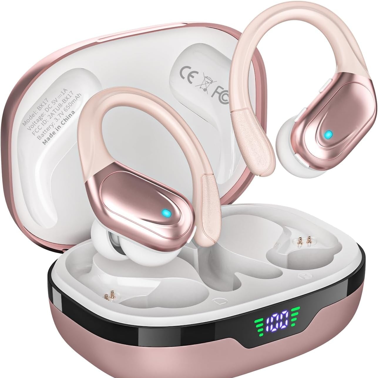 Auriculares Deportivos Inalámbricos Aaronmei Bluetooth 5.3 Oro Rosa