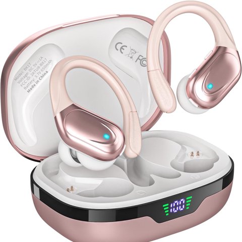 Auriculares Deportivos Inalámbricos Aaronmei Bluetooth 5.3 Oro Rosa