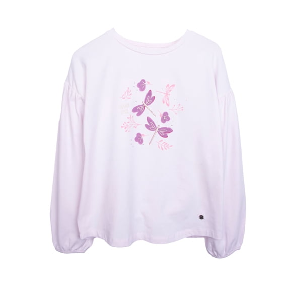 Polera Niña Manga Globo Estampado Libélulas Lavanda