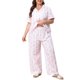 thumbnail image 4 of Agnes Orinda Conjunto de Pijama de Talla Grande para Mujer con Botones, Lazo Lindo, Estampado de Rayas, Manga Corta, Parte Superior y Pantalones Largos, Ropa de Dormir Suave de 2 Piezas 1X Rosa, 4 of 8