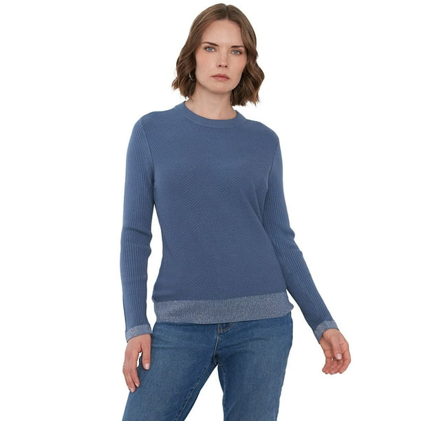 Sweater Mujer Cerrado Trenzado Petróleo Corona