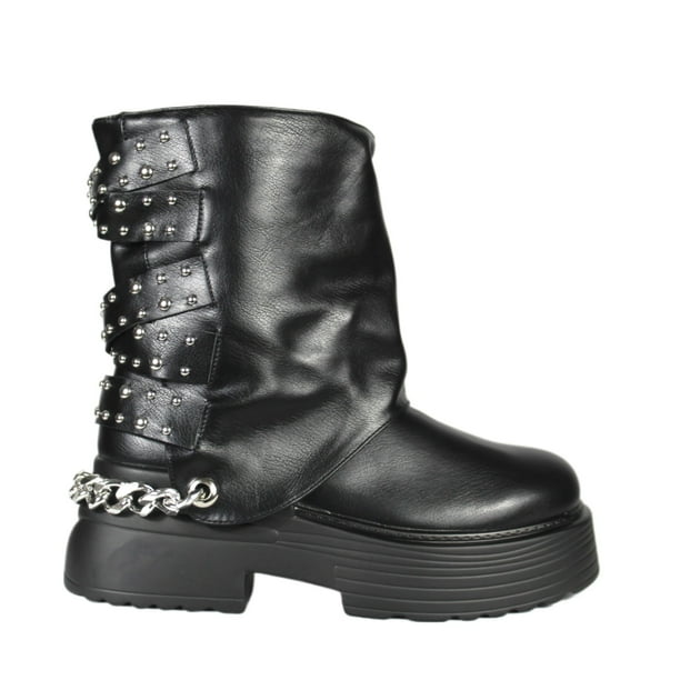 Bota Mujer Biker Tachas 18 Yassne Negro