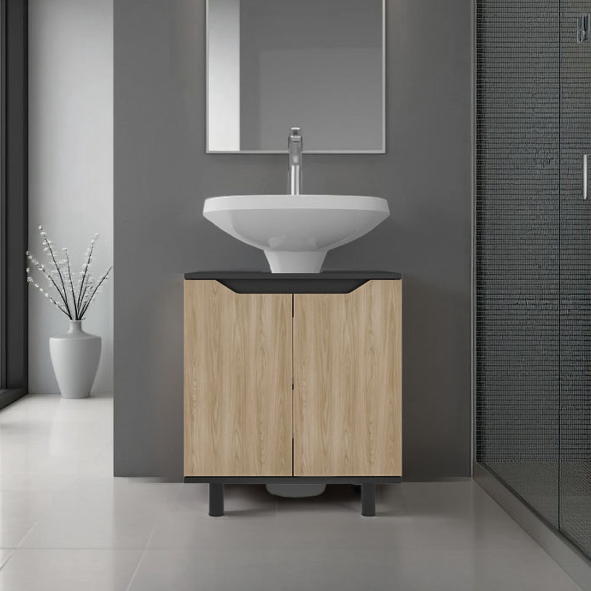 Tuhome - Mueble Para Lavamanos Marlo 2 Puertas Wengue Y Fresno