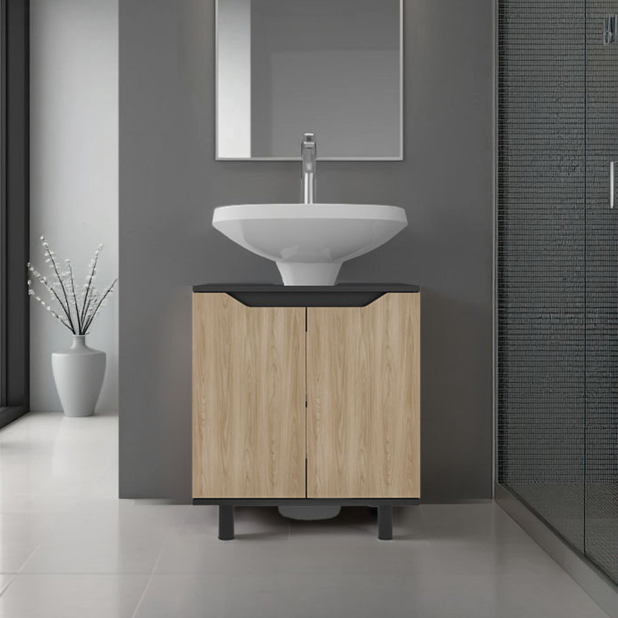 Tuhome - Mueble Para Lavamanos Marlo 2 Puertas Wengue Y Fresno