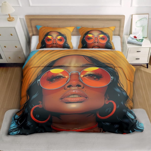 3-Piece Twin Comforter Set with African Cartoon Patterns - Twin Size Microfiber Bedding Sets Includes Comforter